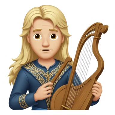 Man with long blonde hair looking overconfidentn holding a lyre sticker