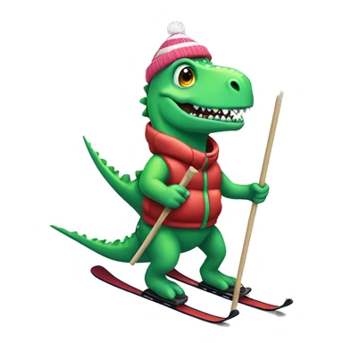 party dino skiing while holding poles sticker