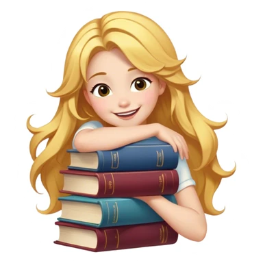 Cinematic Adorable Belle Portrait Emoji, Giggling as she hugs a stack of books, eyes twinkling with excitement, golden hair tousled slightly, a perfect mix of beauty and endearing nerdiness! sticker