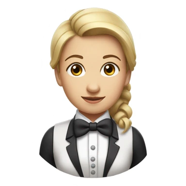 a female butler with a professional and elegant demeanor. She has her hair neatly tied in a ponytail and wears a classic butler uniform, including a tailored vest, crisp white shirt, and bow tie. sticker