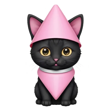 A mostly black kitten with a white chest and a plastic cone on around his head after surgery sticker