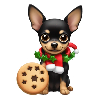 black & tan chihuahua puppy holding a christmas cookie sticker