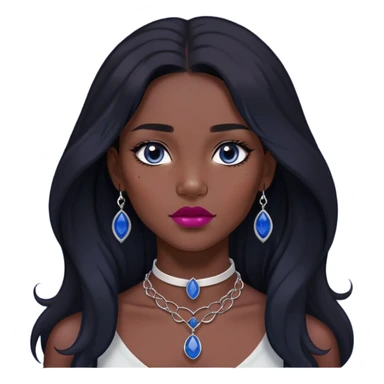 woman katara dark skin freckles dark black long hair reddish pink lipstick choker necklace with sapphire pendant sticker