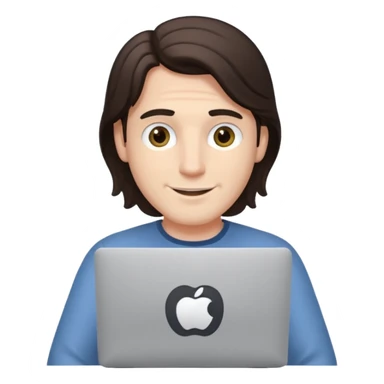 A white brunette man in his mid 20s, middle part average dude with slightly droopy eyes, happy, using a MacBook (no logo), hero for an iOS developers website sticker
