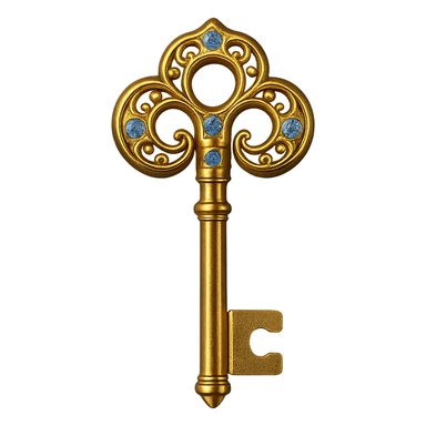 Add shiny blue diamonds to the shiny gold key, keep the background transparent. sticker
