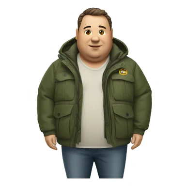 Fat man with Napapijri Rainforest Jacket sticker