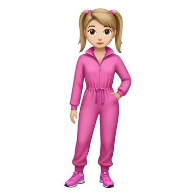 Woman dark blond hair ponytail pink  full body jumpsuit  sticker