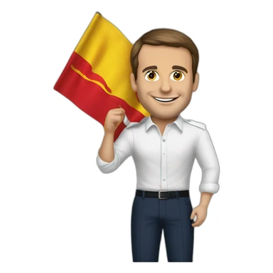 Emanuel Macron holding the flag of Spain sticker