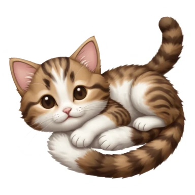 dark brown tabby and white kitten in funny positions stretched our upside down with eyes closed sticker