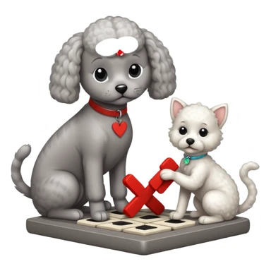 Cat playing tic-tac-toe with a poodle sticker