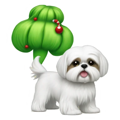 White Shih Tzu with a grinch toy ￼ sticker