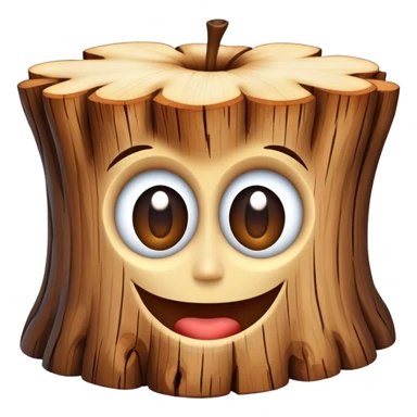 
“Caricatura de un tronco de madera sonriente con grandes ojos estilo emoji de Apple, sosteniendo un pequeño mazo, fondo blanco, estilo simpático y colorido.” sticker