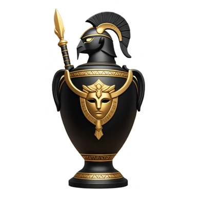 Cinematic-realistic Grecian urn, an exquisite black-figure pottery masterpiece resting in the dim glow of an ancient temple. Intricate golden depiction of a warrior holding a spear, telling timeless myths of heroism and tragedy.  sticker