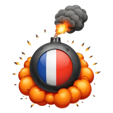 French flag with bomb next to it and explosion effect sticker