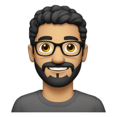 Arabic man, short black hair, round glasses, dark beard and mustash, round-ish face, brown eyes, beautiful smile sticker