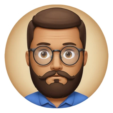 I need a simple emoji of a full bearded man with round glasses, serious expression sticker