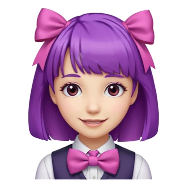 girl with bangs and purple hair and pink hairbow tie on the side of head sticker