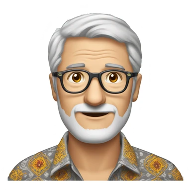 a European gray-haired man in a Ukrainian embroidered shirt, wearing glasses sticker