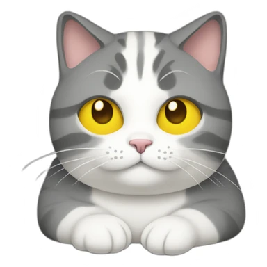 fat female cat with 3 colors, grey, white and yellow sticker