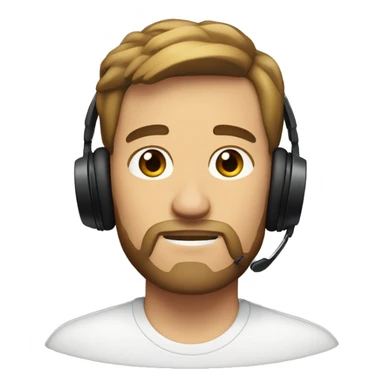man's face, short light-brown hair with bends, short beard, black headphones, slim oval face  sticker