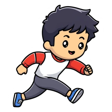 kid with black hair running sticker