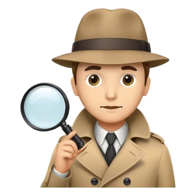 detective with magnifying glass, trench coat and hat sticker