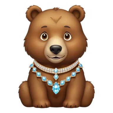 Brown bear on four legs with an elegant diamond collar that sparkles around its neck, gemstone collar, detailed jewelry sticker