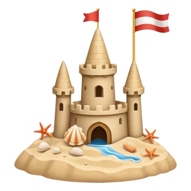 Decorated sand castle – seashells and a tiny flag on top sticker