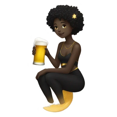 Ethereal Girl wearing black and gold sat on a nebula galaxy drinking beer surrounded by golden stars and planets sticker