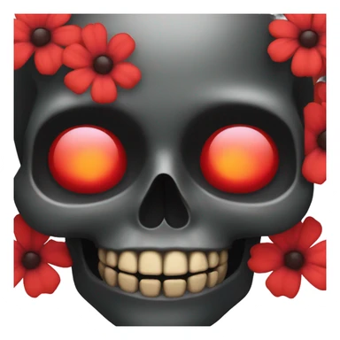 black skull with red flowers sticker