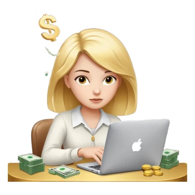 Girl who is trading options on her computer with $ signs in air sticker