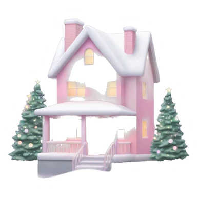 Pastel pink Christmas house with Christmas lights and evergreen trees sticker