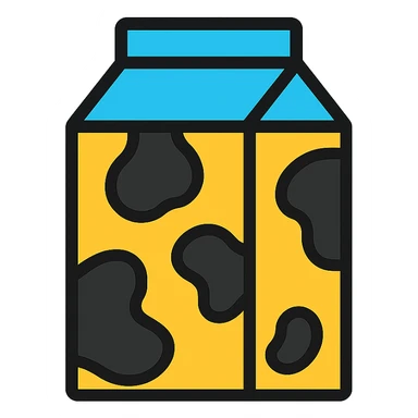 milk box featuring a cow print pattern, playful style sticker