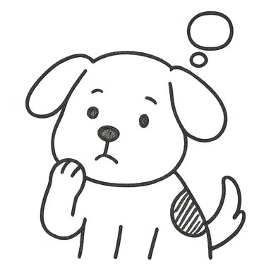 cute brown and white dog with a thinking face sticker