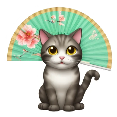 Cat using a chinese fan sticker