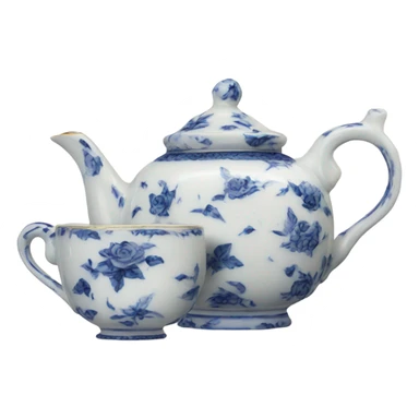Antique porcelain teapot with 2 cups sticker
