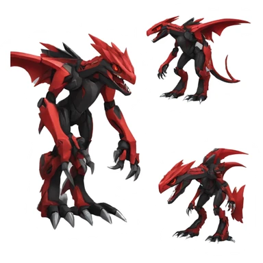  Cool Edgy Black Red Digimon-Fakemon-Guilmon-Velociraptor-Dragon-Mecha full body sticker