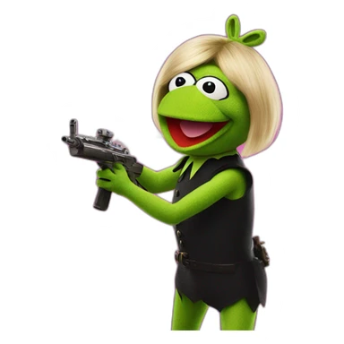 kermit the frog firing his weapon at miss piggy sticker