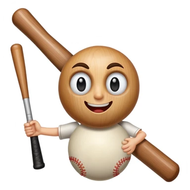 Cartoon baseball bat with a small friendly face and a winking eye sticker