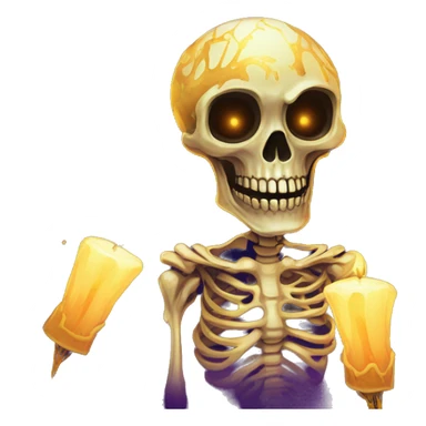 Skeleton zombie person with gold antlers melting into graffiti galaxies with candles lanterns and fairy lights sticker