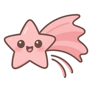 a cute pink shooting star, original design, big eyes, blushing cheeks, joyful sticker