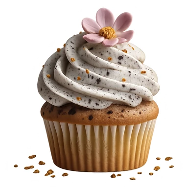 Change the icing to cookies and cream style with white icing and visible cookie crumbs, keep the realistic cupcake and accessories, photorealistic style, transparent background. sticker