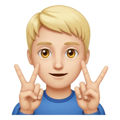 Emoji points to his eyes to create look at my eyes emoji, with one hand make to fingers point to the two eyes sticker