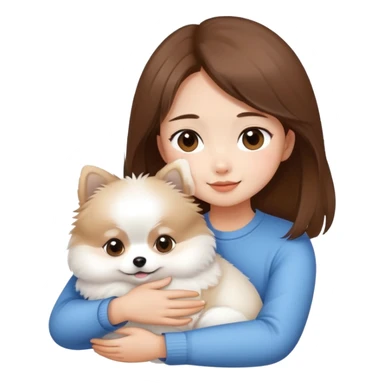 Asian brow hair girl hug small white Pomeranian sticker