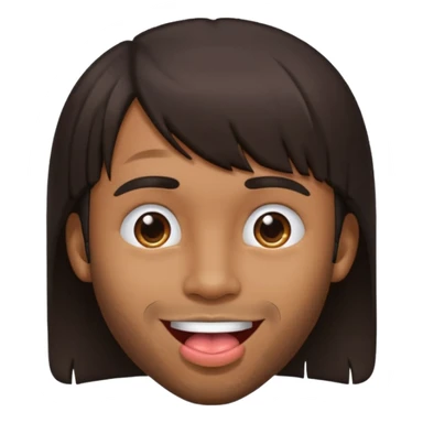 A brown skin guy with dark bangs hairstyles that is his covering forehead, his head is tilted back a bit and his tongue is out sticker