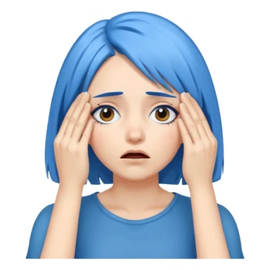 Woman with blue hair with hands over her eyes in shock sticker