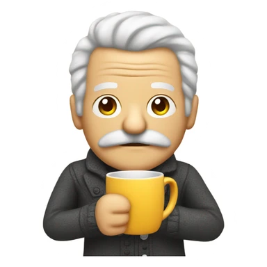 Old man with moustache emoji holding mug cozy pose sticker