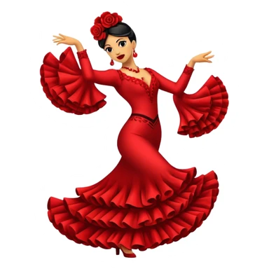Cinematic Realistic Flamenco Dance Emoji, depicted as a passionate expressive flamenco performance with dramatic costumes and dynamic fiery movements, rendered with vibrant textures and bold energetic lighting that captures its intense rhythm. sticker