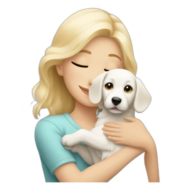 Blonde girl hugging a white puppy sticker