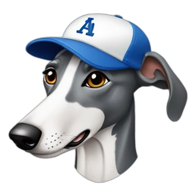 A greyhound in a little baseball cap sticker